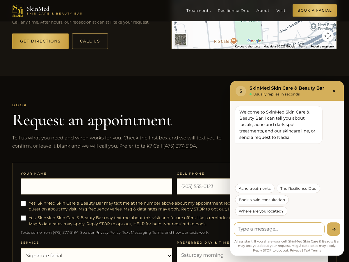 The website chat with the text message note under the message box